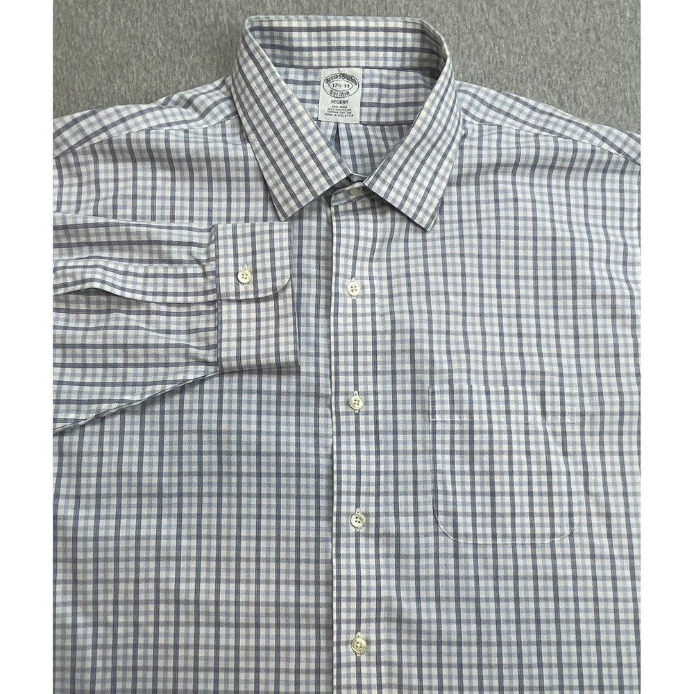 Brooks Brothers Shirt Mens 17.5 - 33 Check 100% Supima Cotton Regent Button Up